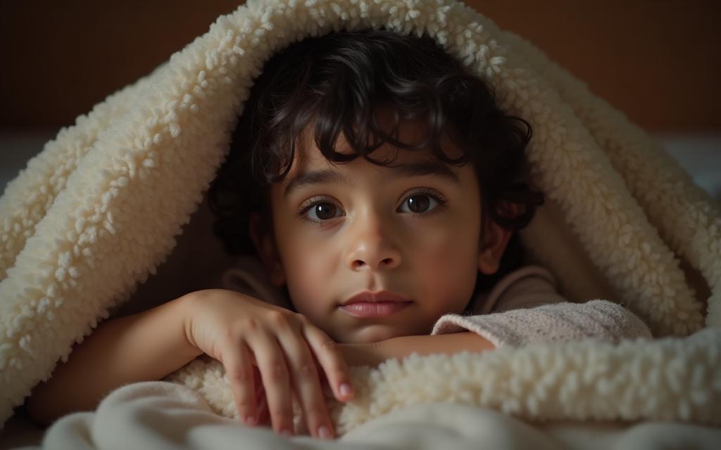 Child tucked in bed waiting for story