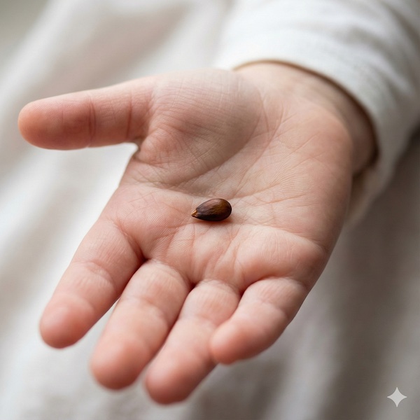 Apple seed in child's palm